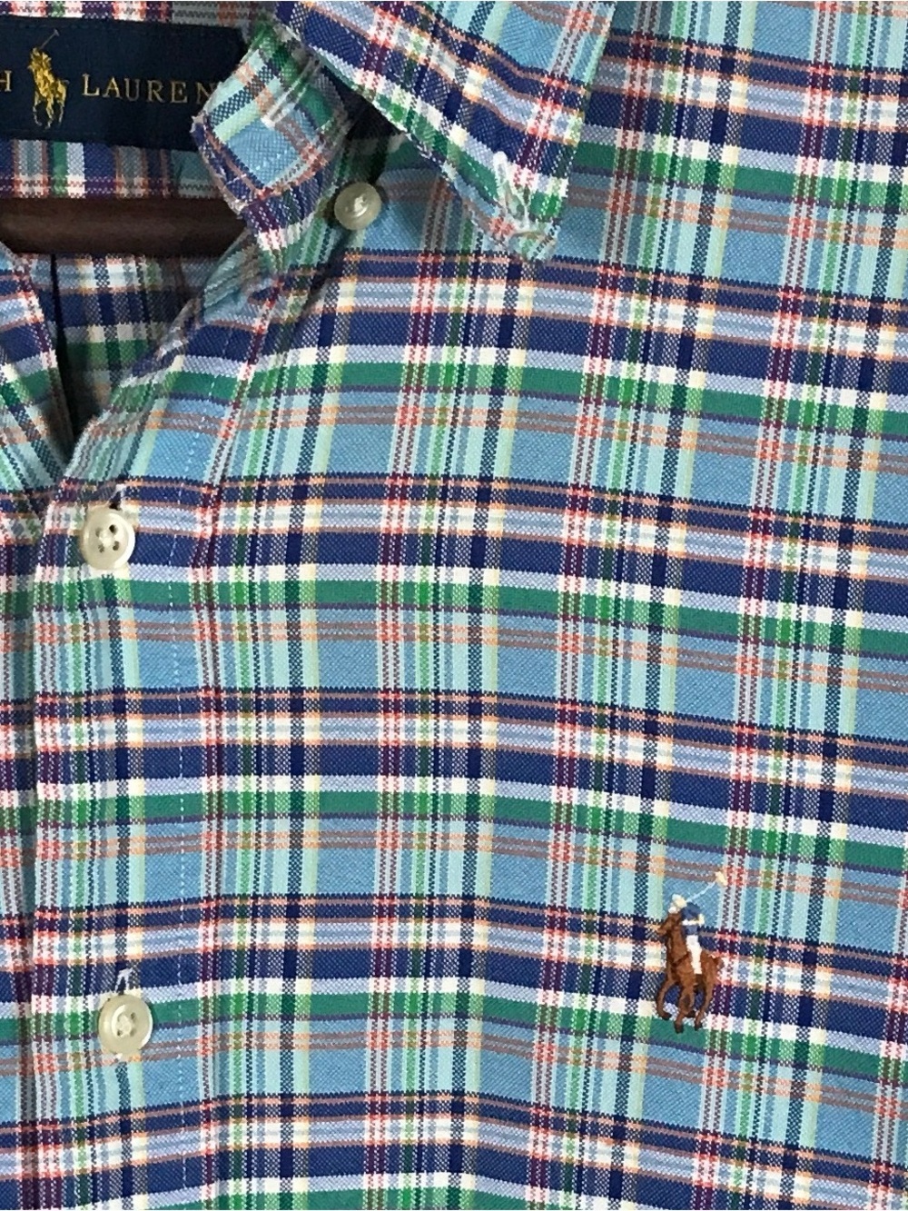 Ralph Lauren Men’s Blue and Green Plaid Button-Down Shirt - Picture 2 of 4